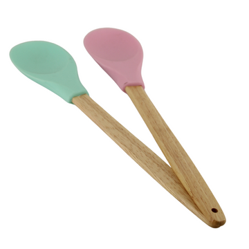 Silicone spoon with wooden handle