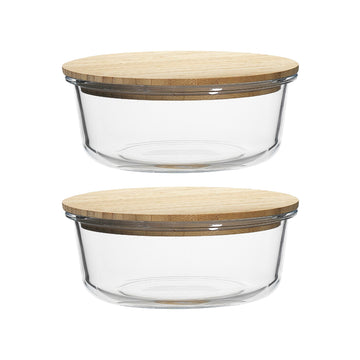 Heat Resistant Round Food Storage Container with Bamboo Lid - 2 Pack